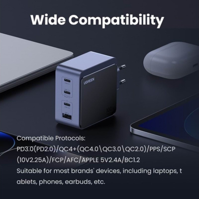 Зарядний пристрій Ugreen 4xUSB 100W (3xUSB-C+USB-A) Gan Nexode Fast Charger Grey X565 (35043)