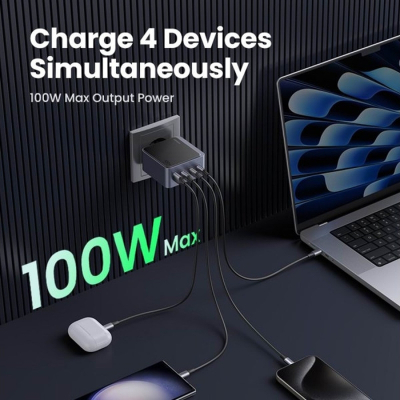 Зарядний пристрій Ugreen 4xUSB 100W (3xUSB-C+USB-A) Gan Nexode Fast Charger Grey X565 (35043)