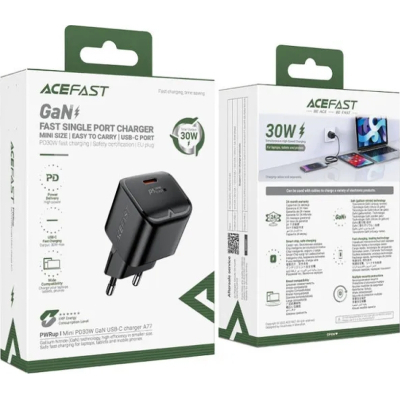 Зарядний пристрій Acefast USB-C 30W Gan A77 mini Fast Charger Black (6974316282662)