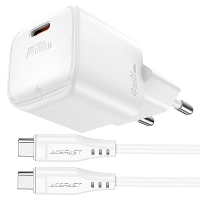 Зарядний пристрій Acefast USB-C 30W Gan A77 mini + USB-C cable Fast Charger White (6974316282853)