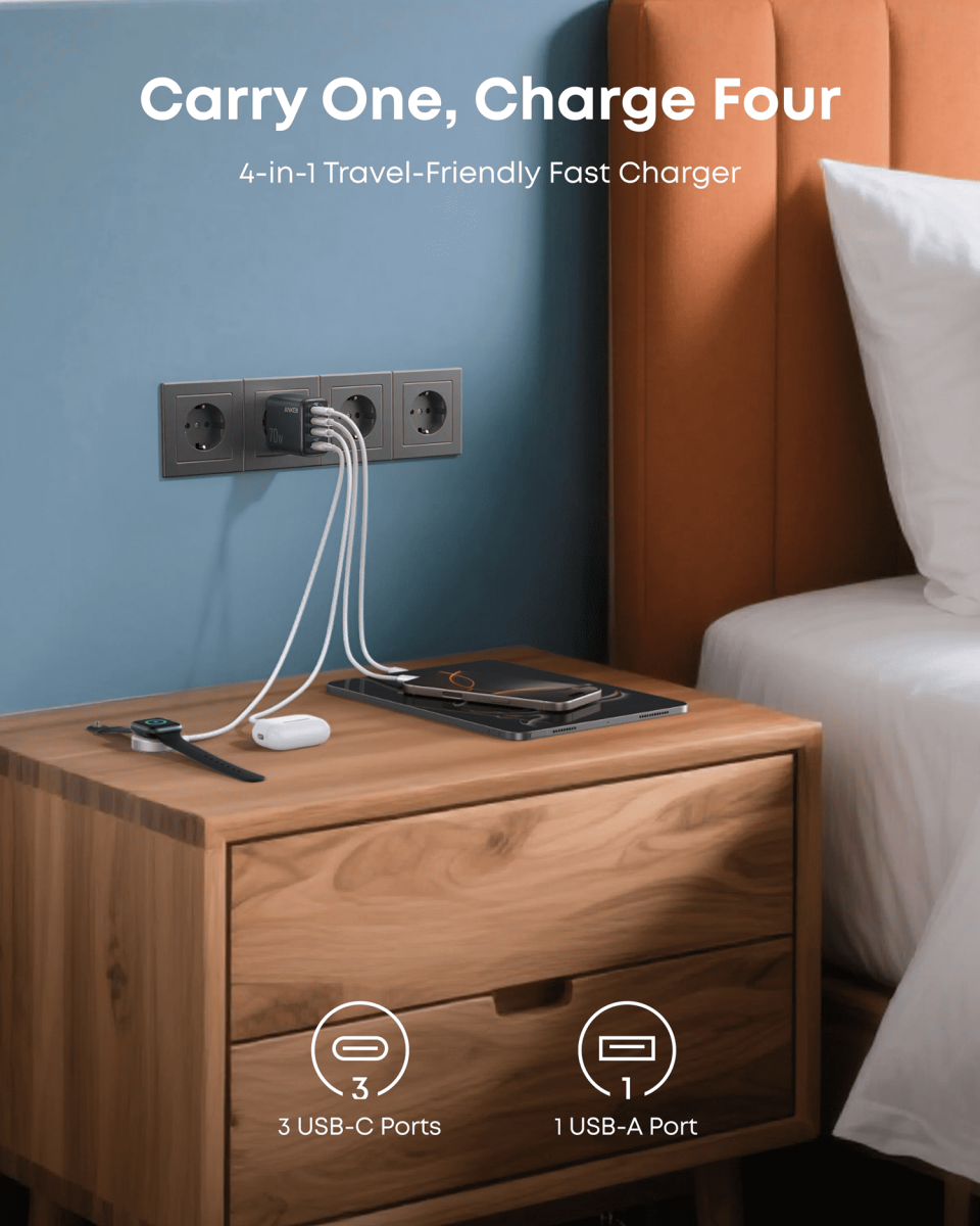 Мережевий зарядний пристрій Anker Charger 70W, 3xUSB-C, 1xUSB-A, Black (A121CG11)