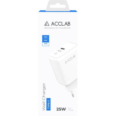 Зарядний пристрій AccLab AL-TC125 1хType-C 5В/3A/25W QC/PD 3.0 White (1283126538841)