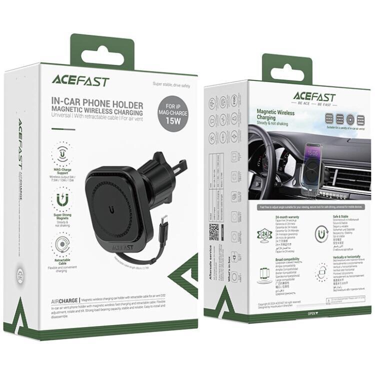 Автомобільне кріплення для смартфона D32 Magnetic wireless charging Acefast (6974316283225) (1827409)
