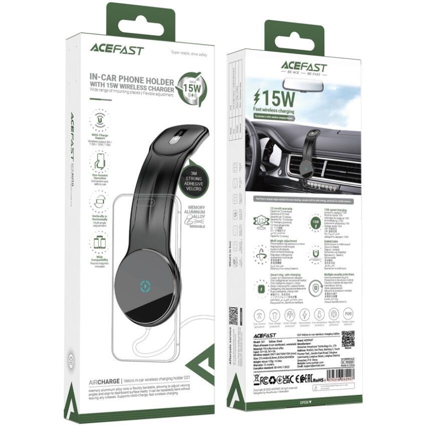 Автомобільне кріплення для смартфона D21 Magnetic wireless (на панель) Velcro Acefast (6974316282907) (1827413)
