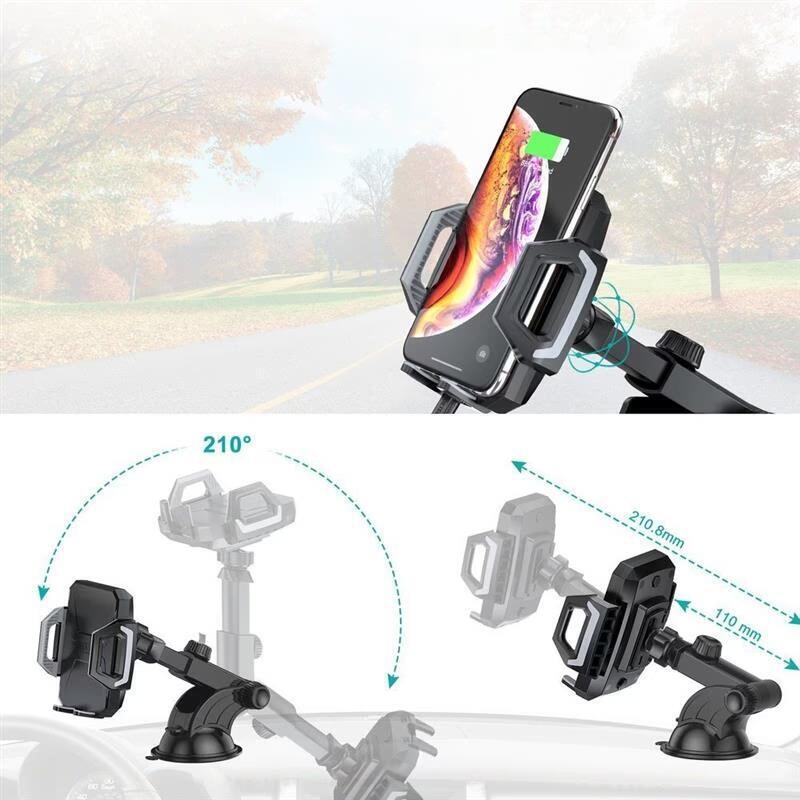 Автомобільне кріплення Choetech з 15W Fast Wireless Charger 4.7-7.2