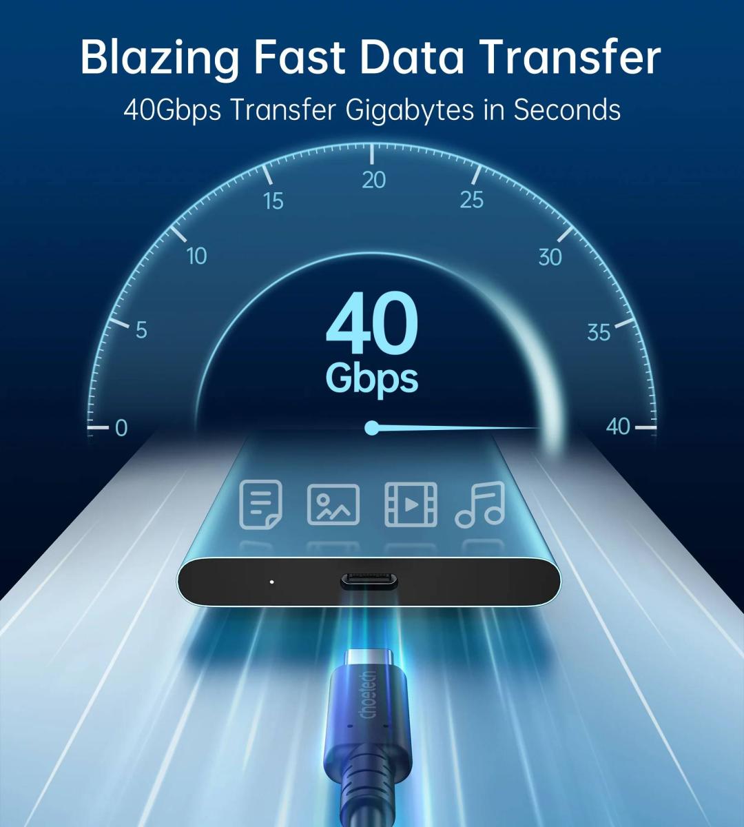Дата кабель USB-C to USB-C 0.8m USB 4 100W 40Gbps 8K60Hz Choetech (XCC-1028)