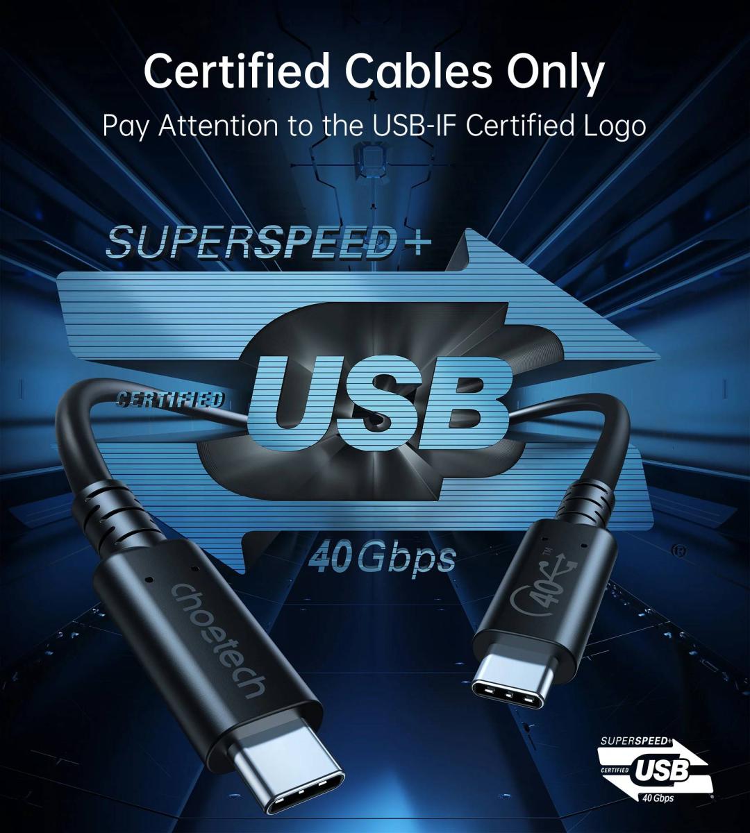 Дата кабель USB-C to USB-C 0.8m USB 4 100W 40Gbps 8K60Hz Choetech (XCC-1028)