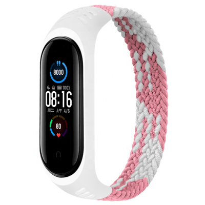 Ремінець BeCover Elastic Nylon Style для Xiaomi Mi Smart Band 5/Mi Smart Band 6 Size L Pink/White (706164)