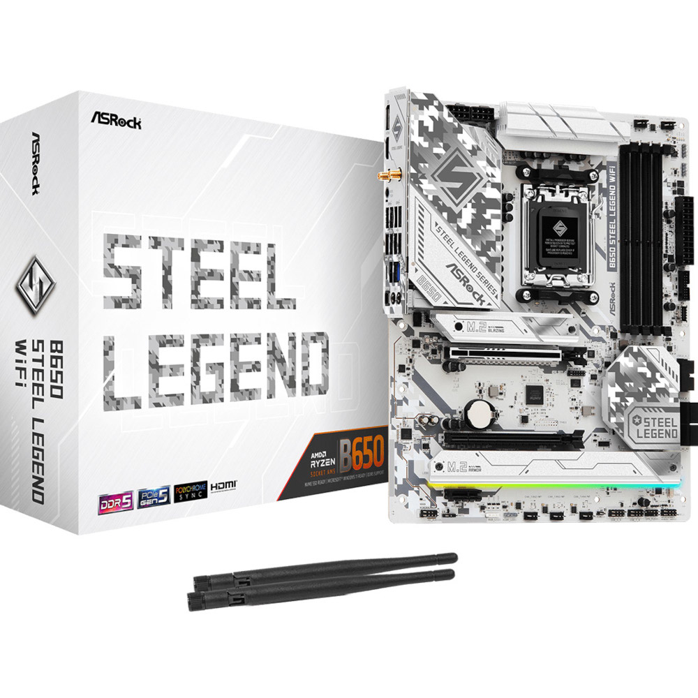 Mатеринська плата sAM5 AMD B650 4xDDR5 HDMI/DP 3xM .2 2.5GbE LAN ATX B650 STEEL LEGEND WIFI ASROCK (B650 STEEL LEGEND WIFI)