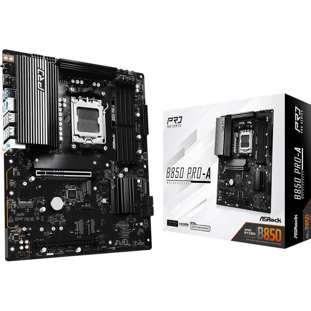 Mатеринська плата sAM5 AMD B850 4xDDR5 HDMI/USB3.2  4xM.2 2.5GbE LAN ATX B850 PRO-A ASROCK (B850 PRO-A)