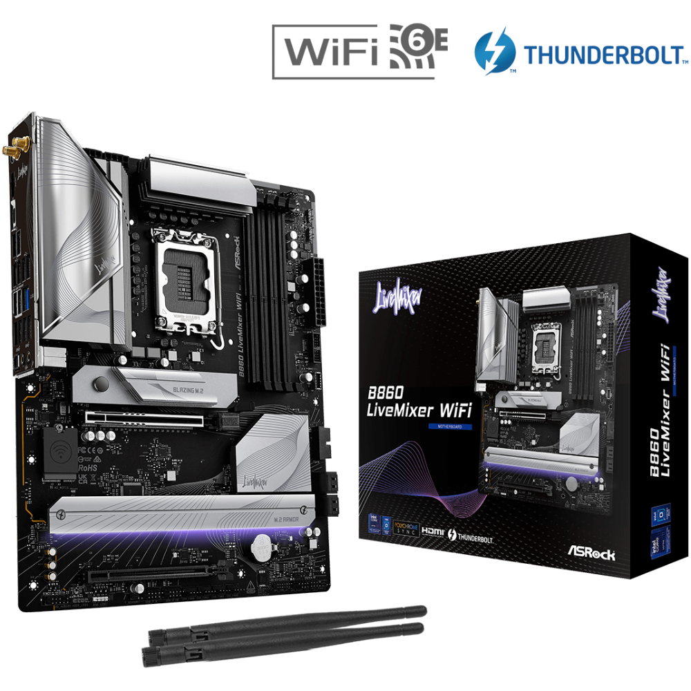 AsRock B860 LiveMixer WiFi (1851/B860, 4*DDR5, 2*PCIex16, HDMI/TB4, 4xSATA, 3xM.2, 2.5Glan, 7.1ch, A (B860 LiveMixer WiFi)