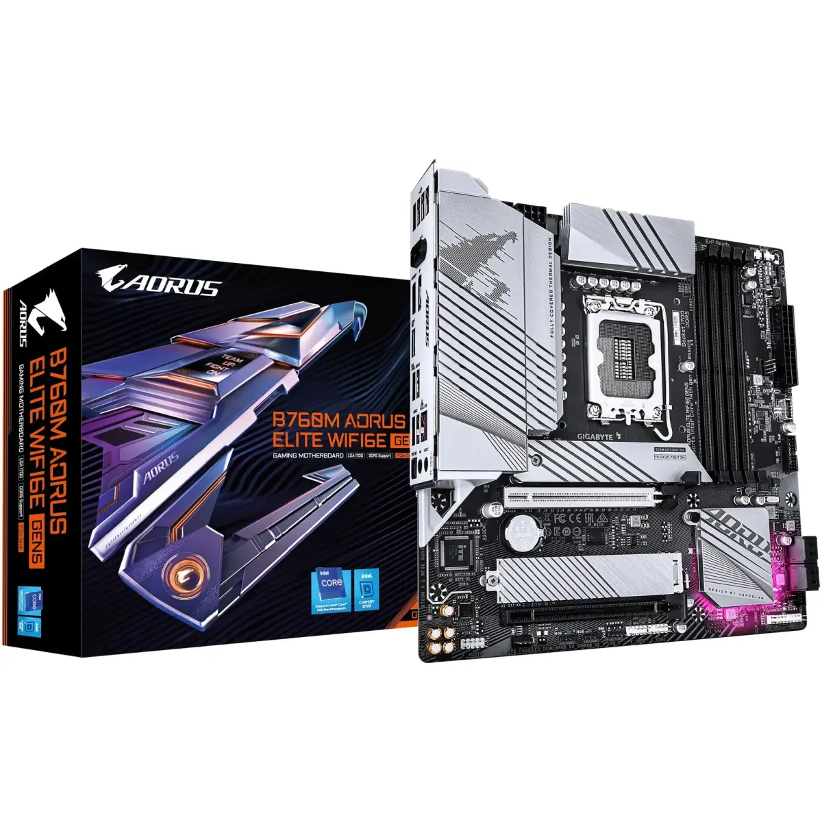 Mатеринська плата s1700 Intel B760 HDMI/DP 4xDDR5  2xM.2 2.5GbE LAN mATX PCI Express x16 slot, suppor B760M AORUS ELITE WIFI6E GEN5 GIGABYTE (B760M AORUS ELITE WIFI6E GEN5)