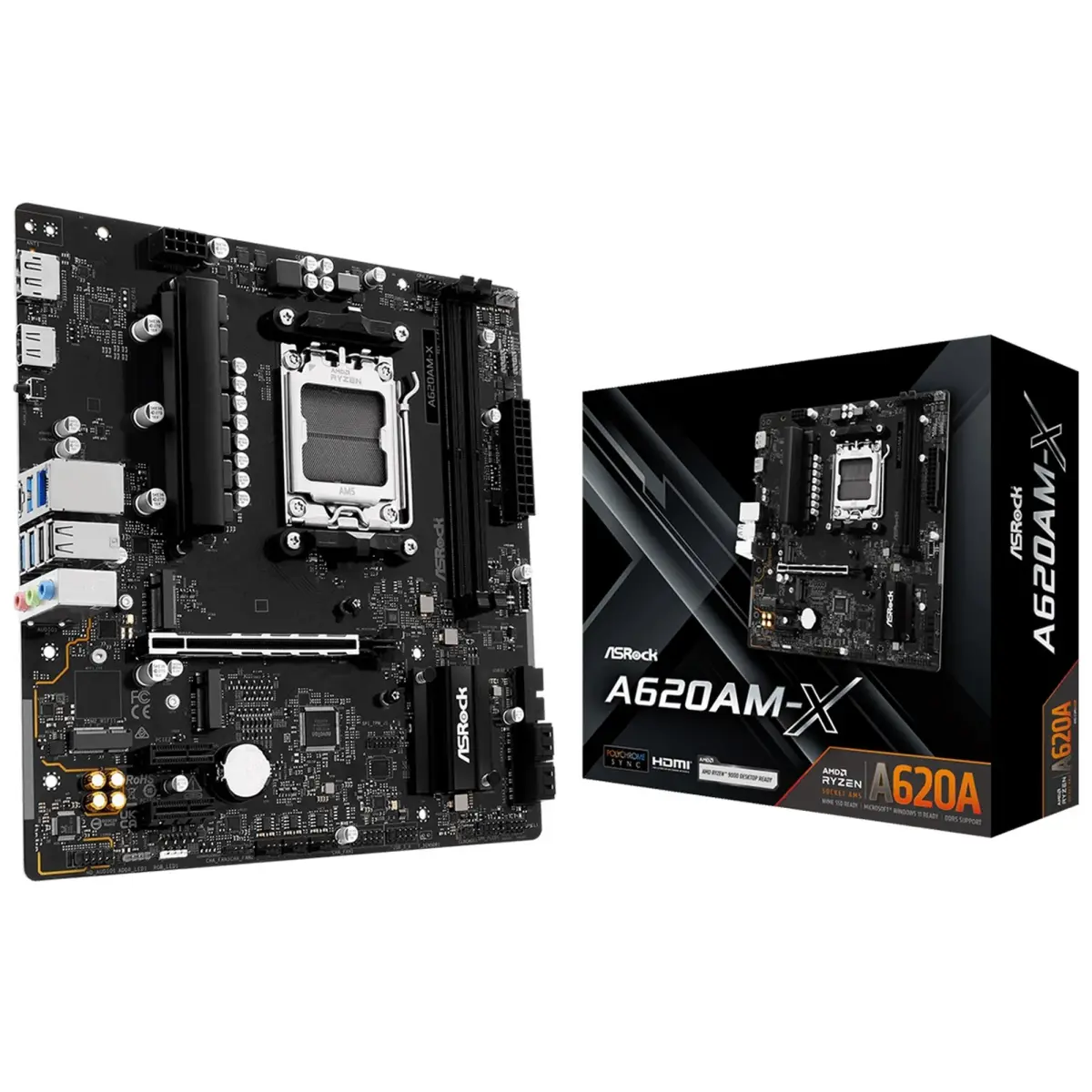 Mатеринська плата sAM5 AMD A620A DP/HDMI 2xM.2 4xD DR5 2.5GbE LAN mATX  A620AM-X ASROCK (A620AM-X)