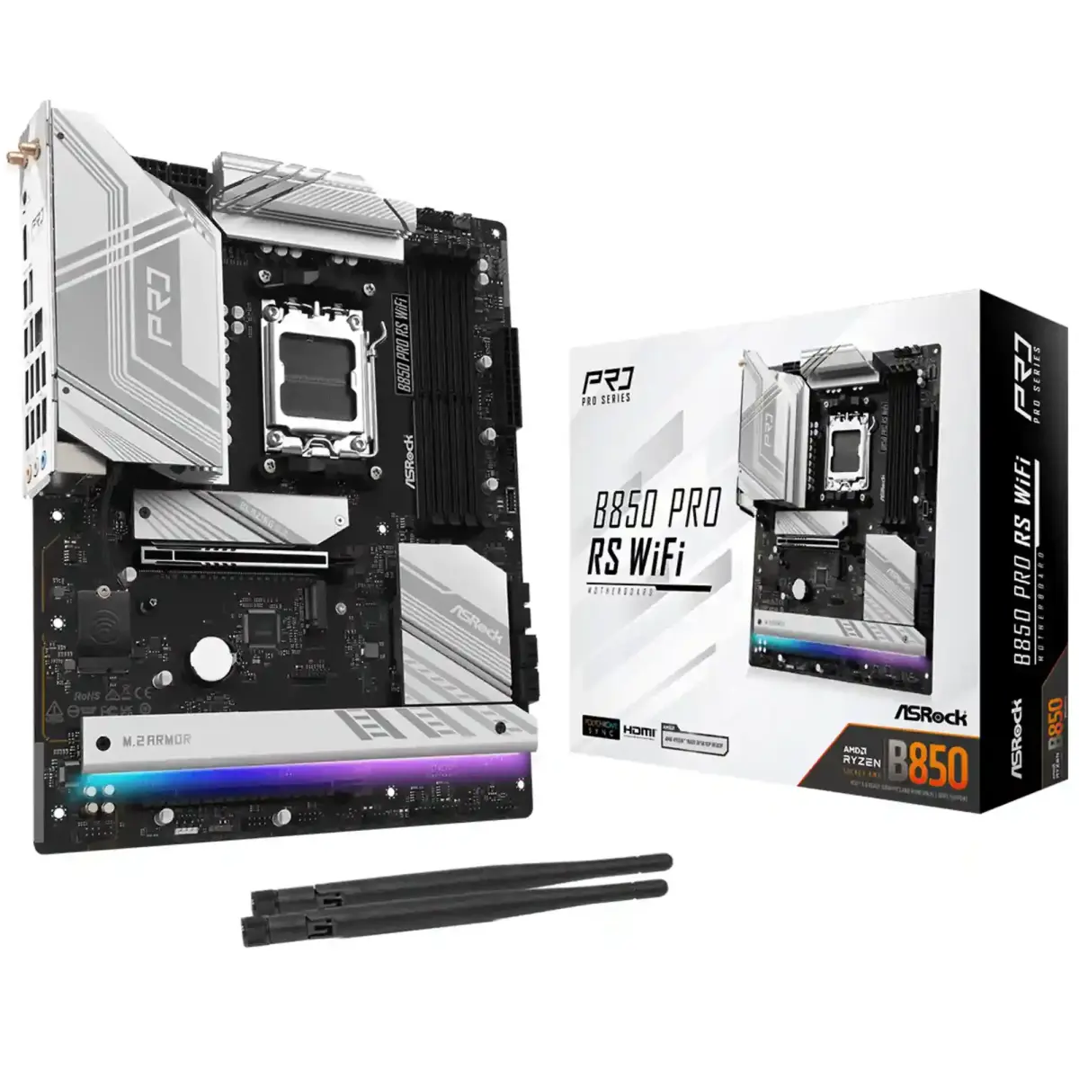 Mатеринська плата sAM5 AMD B850 4xDDR5 HDMI/USB3.2  4xM.2 2.5GbE LAN ATX B850 PRO RS WIFI ASROCK (B850 PRO RS WIFI)