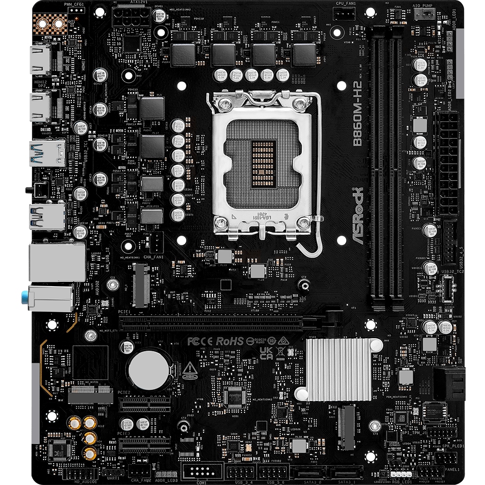 Mатеринська плата AsRock B860M-H2 (1851/B860, 2*DDR5, PCIex16, 2xHDMI, 4xSATA, 2xM.2, Glan, 7.1ch, mATX) (B860M-H2)