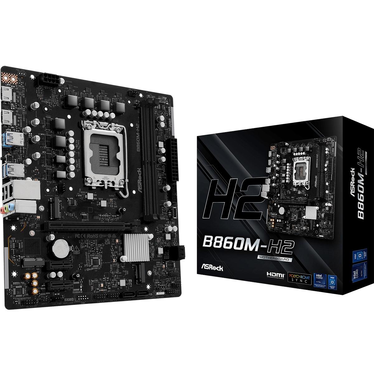 Mатеринська плата AsRock B860M-H2 (1851/B860, 2*DDR5, PCIex16, 2xHDMI, 4xSATA, 2xM.2, Glan, 7.1ch, mATX) (B860M-H2)
