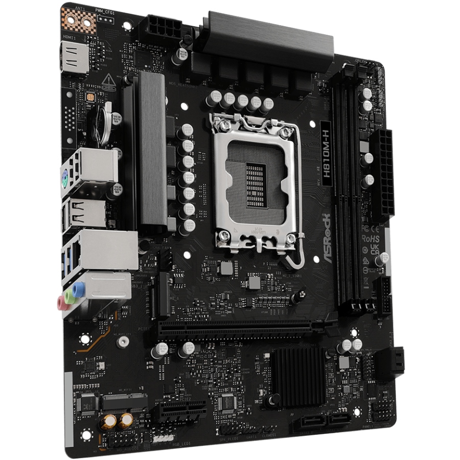 Mатеринська плата AsRock H810M-H (1851/H810, 2*DDR5, PCIex16, HDMI, 4xSATA, M.2, Glan, 7.1ch, mATX) (H810M-H)