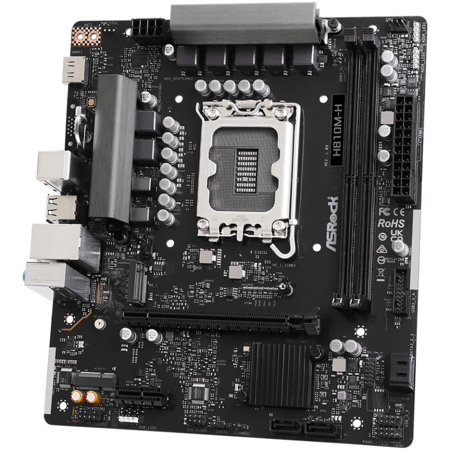 Mатеринська плата AsRock H810M-H (1851/H810, 2*DDR5, PCIex16, HDMI, 4xSATA, M.2, Glan, 7.1ch, mATX) (H810M-H)