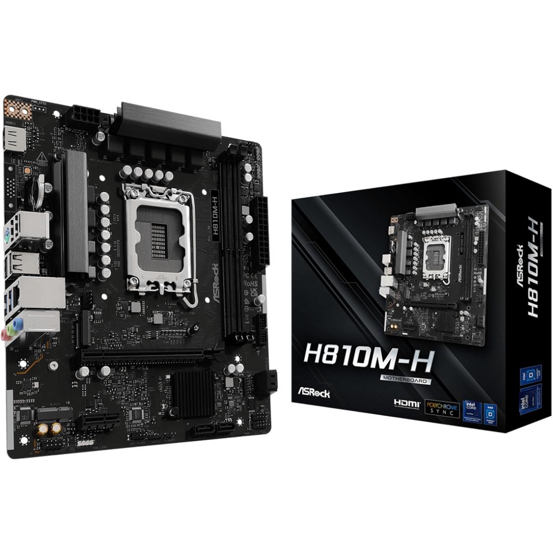 Mатеринська плата AsRock H810M-H (1851/H810, 2*DDR5, PCIex16, HDMI, 4xSATA, M.2, Glan, 7.1ch, mATX) (H810M-H)