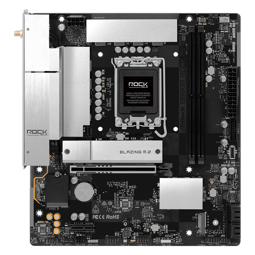 Mатеринська плата s1851 Intel B860 2xDDR5 DP/HDMI  2xM.2 2.5GbE LAN mATX  B860M ROCK WIFI ASROCK (B860M ROCK WIFI)