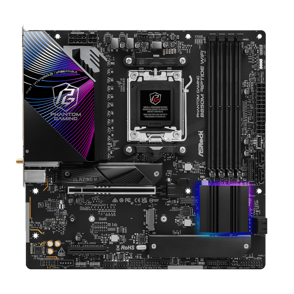 Mатеринська плата sAM5 AMD B850 4xDDR5 HDMI/DP 3xM .2 2.5GbE LAN mATX  B850M RIPTIDE WIFI ASROCK (B850M RIPTIDE WIFI)