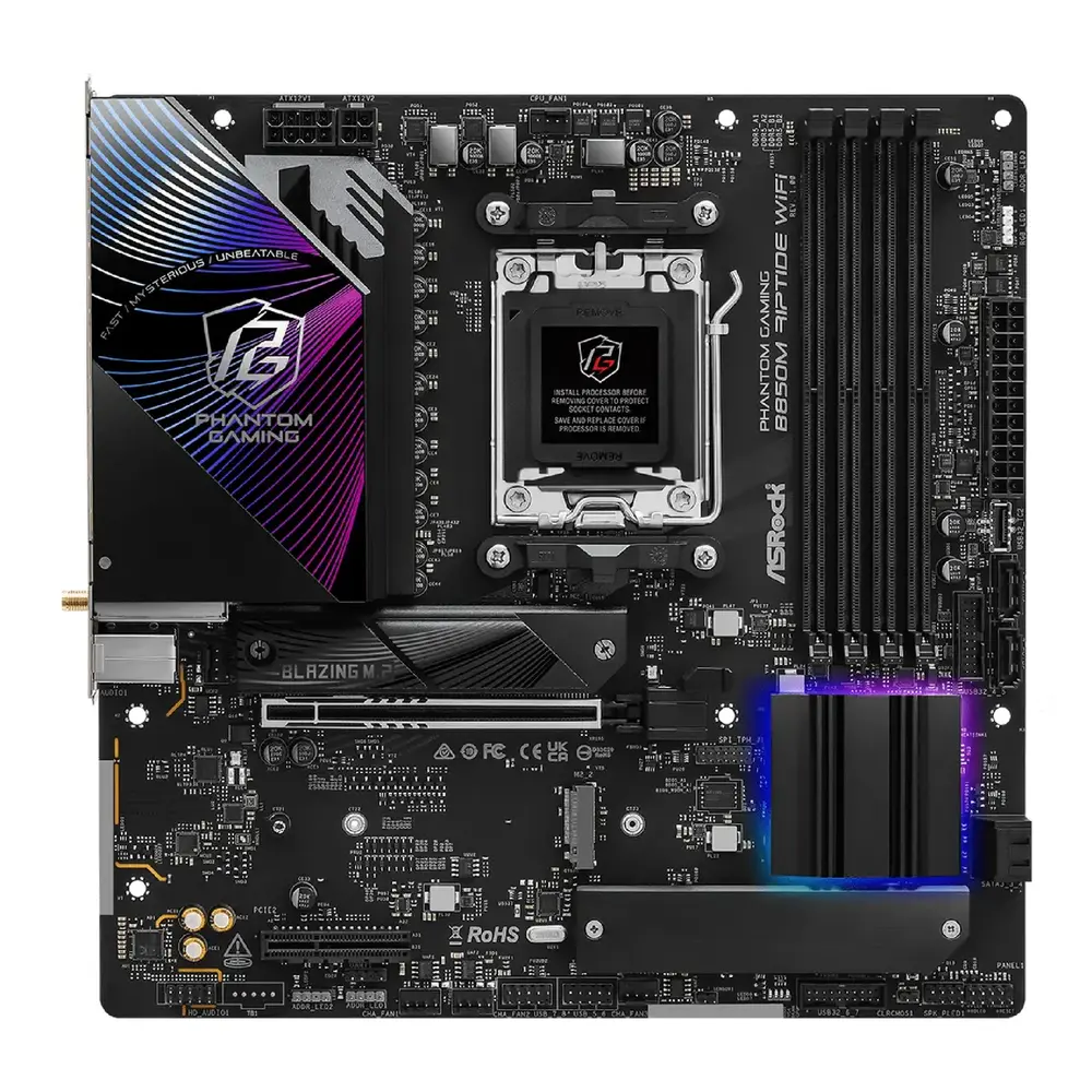 Mатеринська плата sAM5 AMD B850 4xDDR5 HDMI/DP 3xM .2 2.5GbE LAN mATX  B850M RIPTIDE WIFI ASROCK (B850M RIPTIDE WIFI)