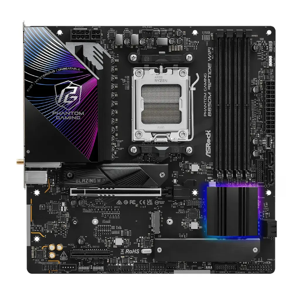 Mатеринська плата sAM5 AMD B850 4xDDR5 HDMI/DP 3xM .2 2.5GbE LAN mATX  B850M RIPTIDE WIFI ASROCK (B850M RIPTIDE WIFI)