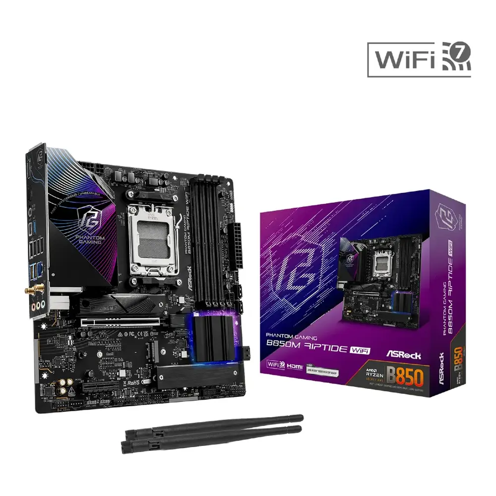 Mатеринська плата sAM5 AMD B850 4xDDR5 HDMI/DP 3xM .2 2.5GbE LAN mATX  B850M RIPTIDE WIFI ASROCK (B850M RIPTIDE WIFI)