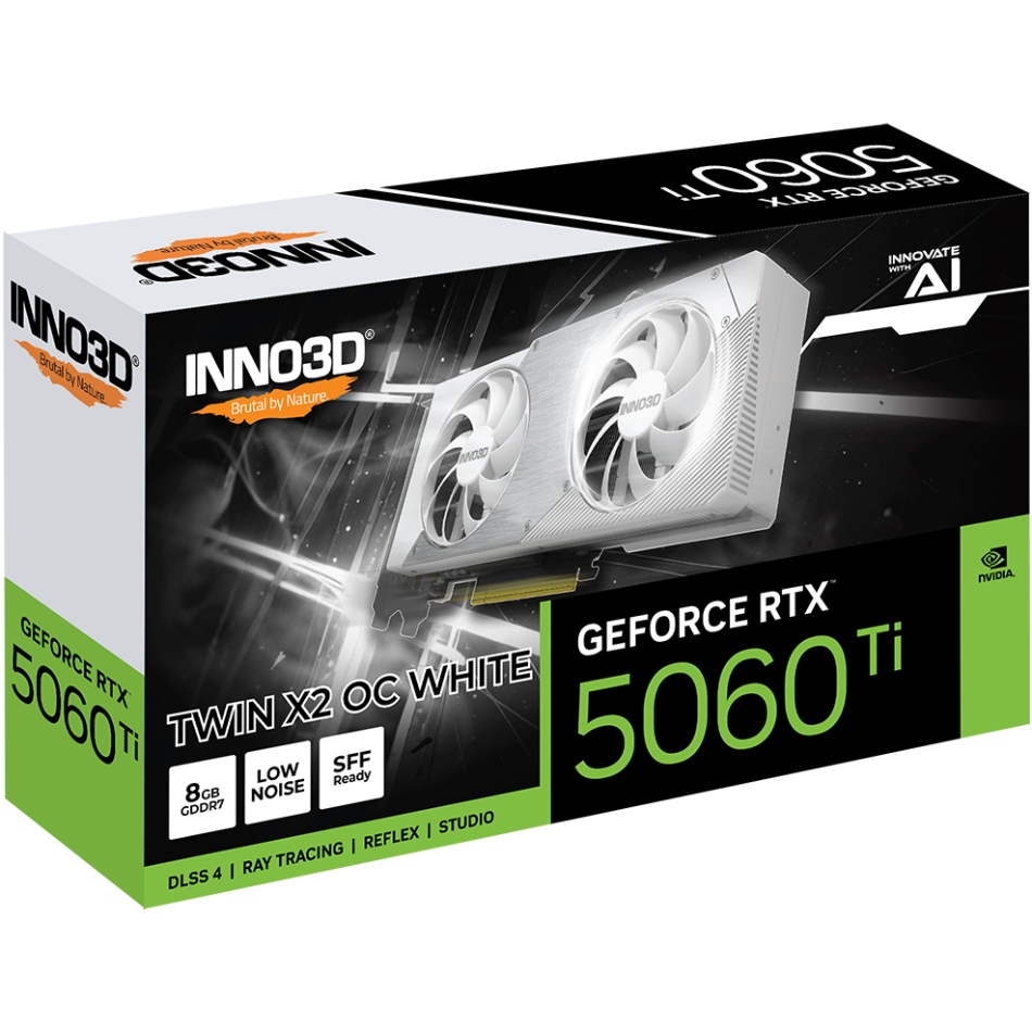 Вiдеокарта GeForce RTX5060 Ti Inno3D TWIN X2 OC WHITE, 8GB GDDR7, 128bit, PCI Express 5.0 (N506T2-08D7X-193075W)