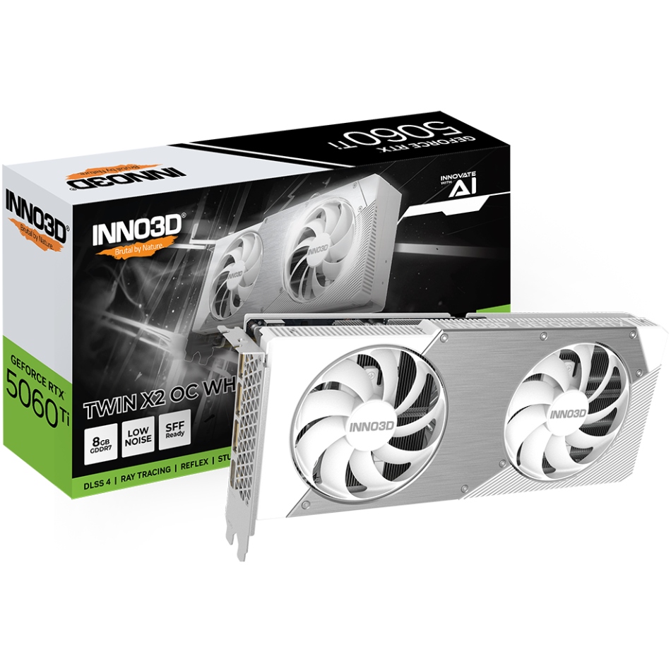 Вiдеокарта GeForce RTX5060 Ti Inno3D TWIN X2 OC WHITE, 8GB GDDR7, 128bit, PCI Express 5.0 (N506T2-08D7X-193075W)