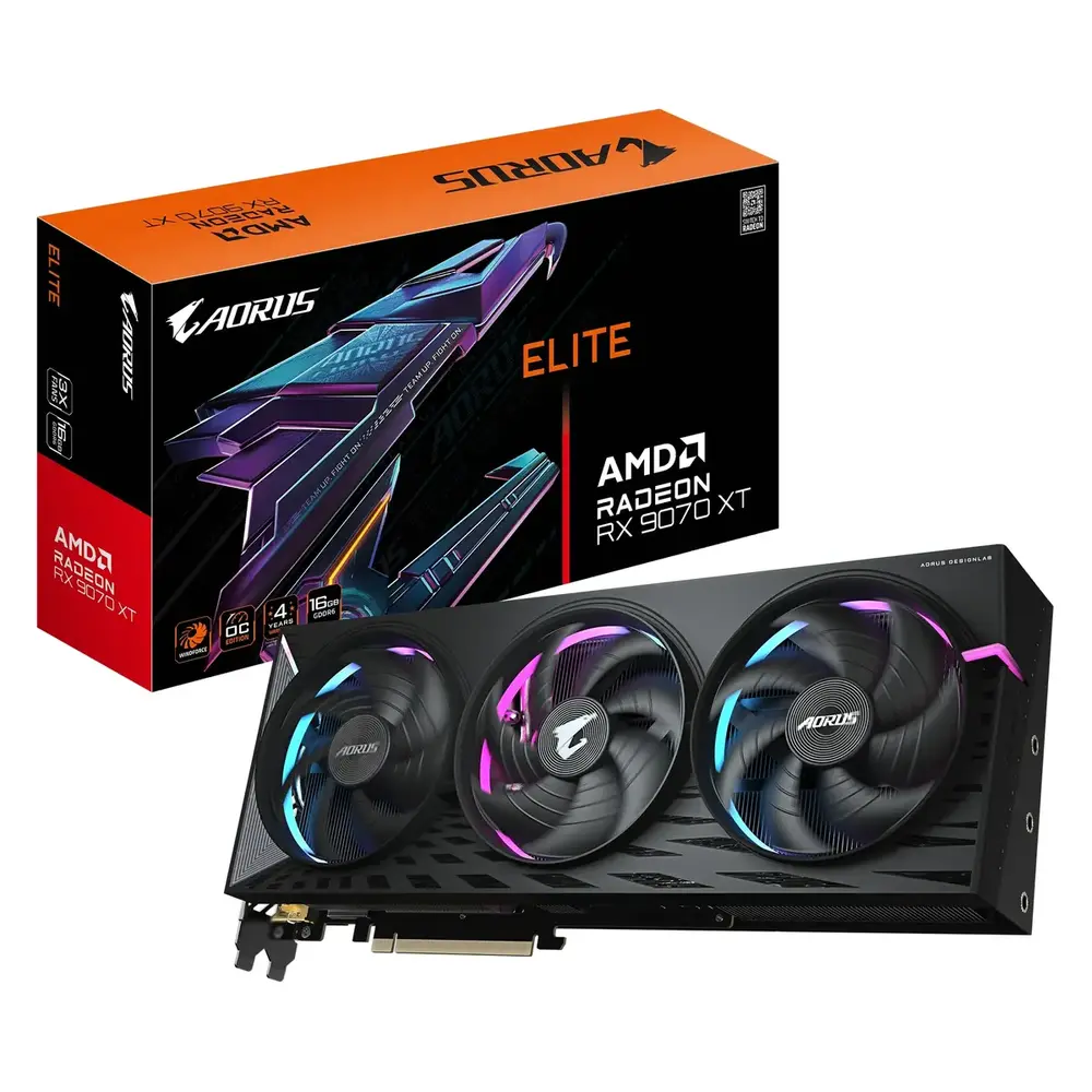 Відеокарта AMD Radeon RX 9070 XT 16GB GDDR6 Aorus Elite Gigabyte (GV-R9070XTAORUS E-16GD) Відеокарта AMD Radeon RX 9070 XT 16GB GDDR6 Aorus Elite Gigabyte (GV-R9070XTAORUS E-16GD)