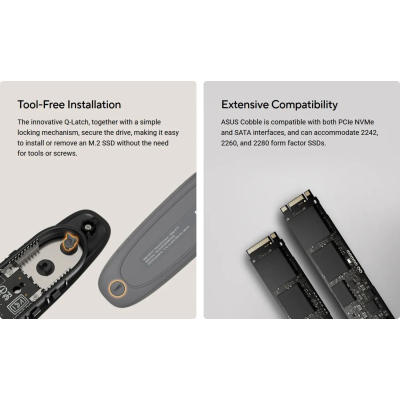 Кишеня зовнішня ASUS SSD PCIe NVMe M.2 2230/2242/2260/2280 USB Type-C 3.2 Gen 2x1 black (90DD02R0-M0