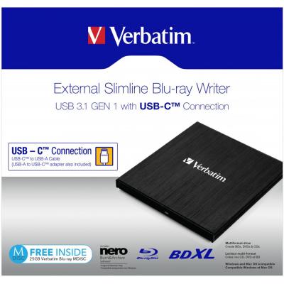 Зовнішній  оптичний привід Verbatim BLU-RAY  &  DVD-RW  USB 3.1 Gen1 Type-C (43889)