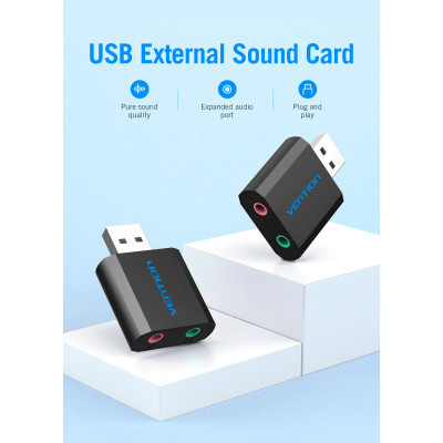 Звукова плата Vention Audio USB 2х3,5mm jack Metal (VAB-S17-B) (1853673)