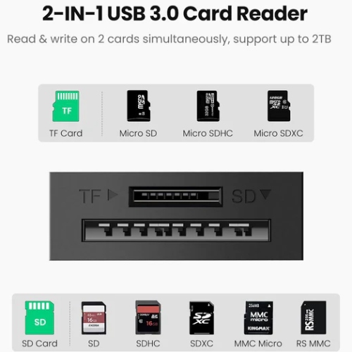 Card Reader USB 3.0 --> 2-слота SD/TF Card 0,15 м кабель CR127 Ugreen (20250)