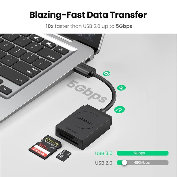 Card Reader USB 3.0 --> 2-слота SD/TF Card 0,15 м кабель CR127 Ugreen (20250)