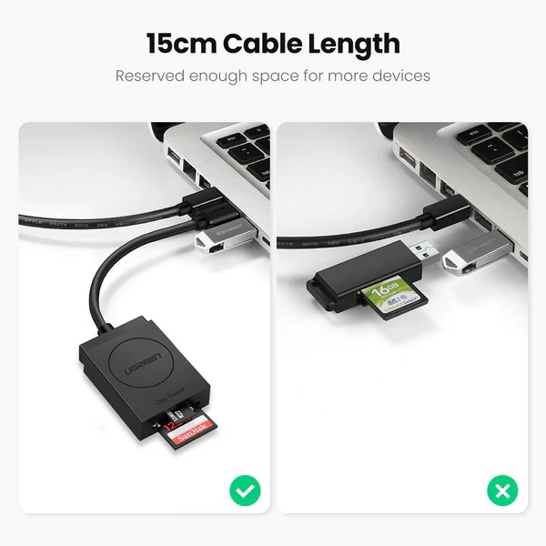 Card Reader USB 3.0 --> 2-слота SD/TF Card 0,15 м кабель CR127 Ugreen (20250)