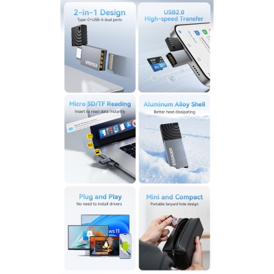 Зчитувач флеш-карт Essager USB-C + USB-A to Micro SD black (EDKTF-QW0G-P)