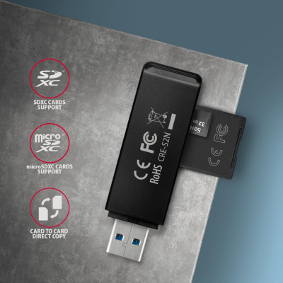 Зчитувач флеш-карт AXAGON USB-A 3.2 to SD/microSD 5Gbps black (CRE-S2N)