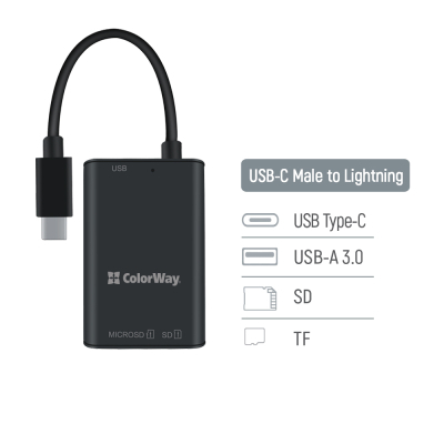 Зчитувач флеш-карт ColorWay USB-C to USB 3.0/SD/MicroSD (CW-CR-02)