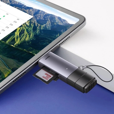 Зчитувач флеш-карт Baseus USB-A + USB-C to SD/TF gray (WKQX060113)