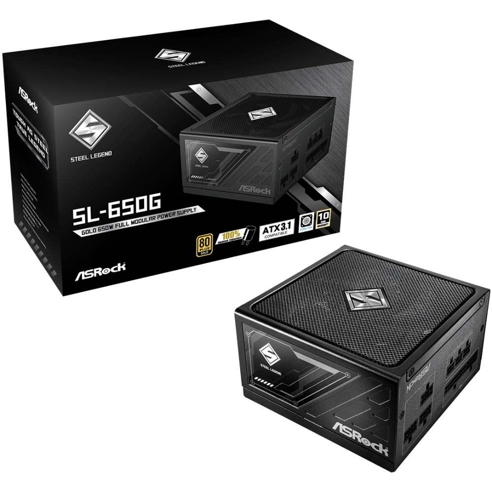 БЖ 650W ASRock SteelLegend SL-650G ATX 3.1 135mm, 80+ Gold, Fully Modular, Retail (SL-650G)