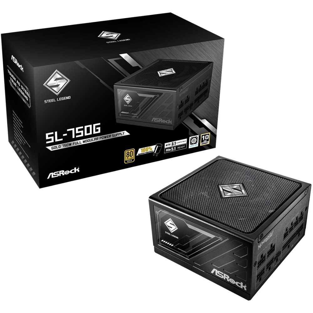 БЖ 750W ASRock SteelLegend SL-750G ATX 3.1 135mm, 80+ Gold, Fully Modular, Retail (SL-750G)
