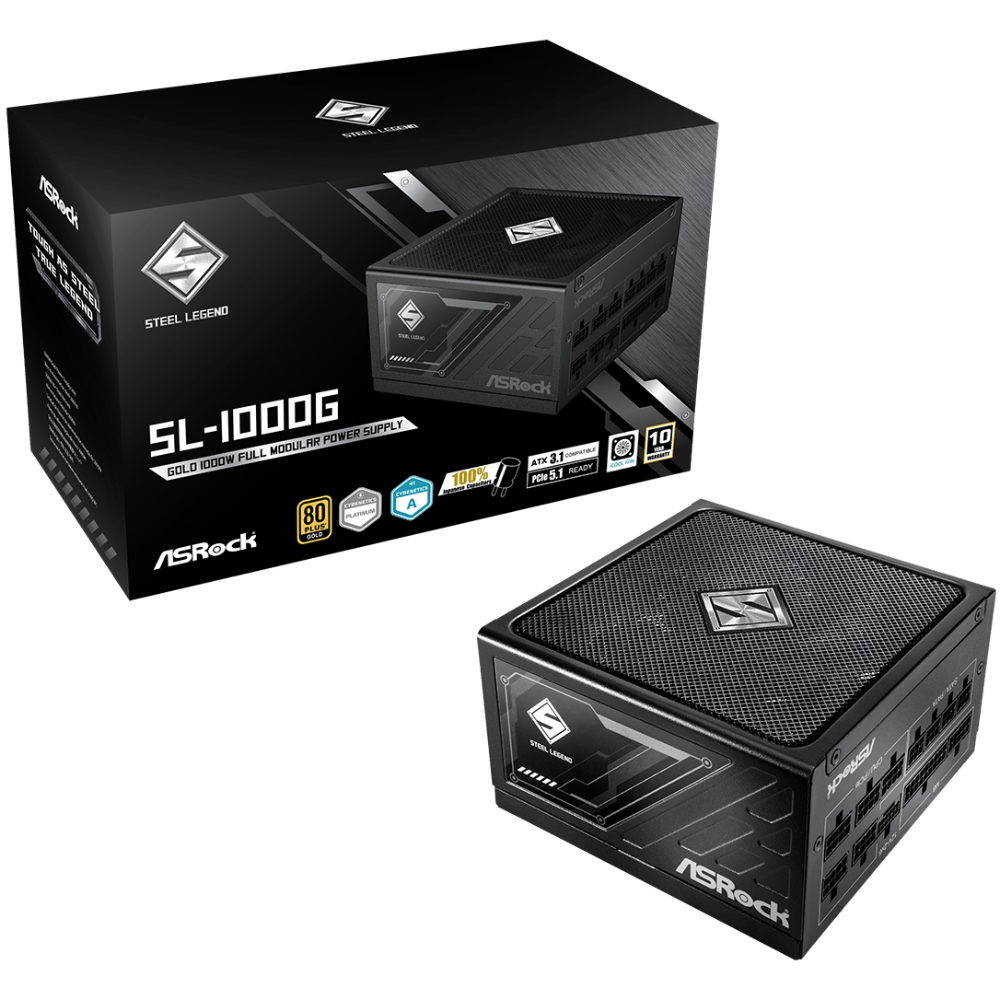 БЖ 1000W ASRock SteelLegend SL-1000G ATX 3.1 135mm, 80+ Gold, Fully Modular, Retail (SL-1000G)