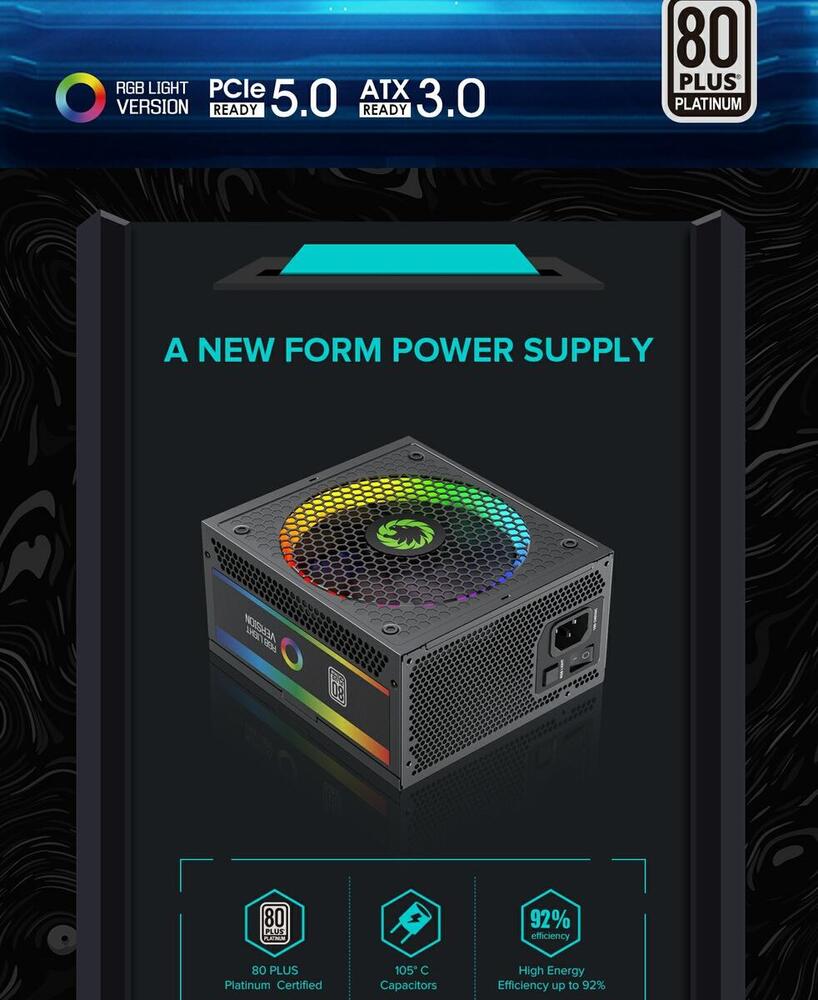Блок живлення ATX 1300W, 80 Platinum,RGB Smart  fa n 140mm,fully modularOPP, OVP, UVP, OCP, OTP, SCP RGB-1300 (ATX3.1 PCIe5.1) GAMEMAX (RGB-1300 (ATX3.1 PCIe5.1))