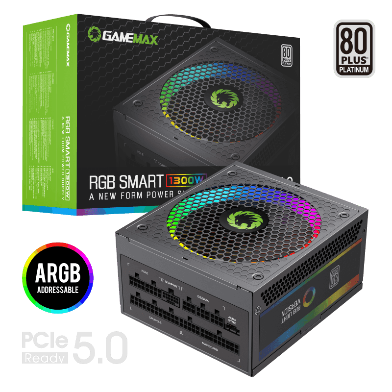 Блок живлення ATX 1300W, 80 Platinum,RGB Smart  fa n 140mm,fully modularOPP, OVP, UVP, OCP, OTP, SCP RGB-1300 (ATX3.1 PCIe5.1) GAMEMAX (RGB-1300 (ATX3.1 PCIe5.1))