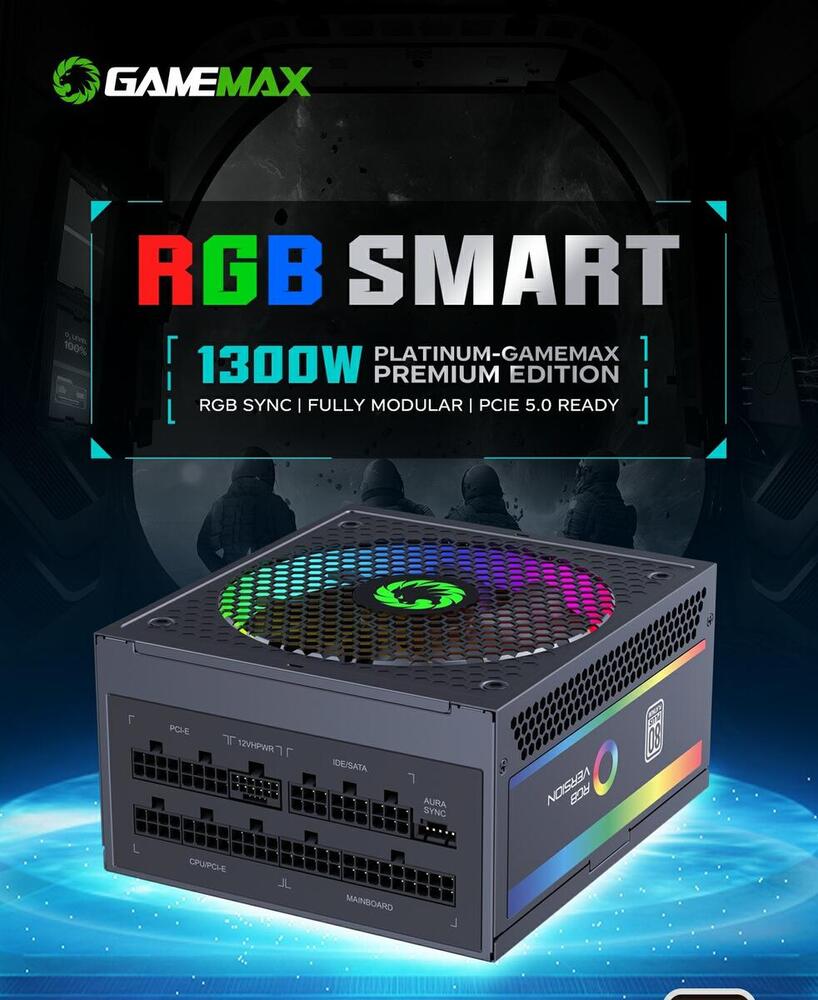 Блок живлення ATX 1300W, 80 Platinum,RGB Smart  fa n 140mm,fully modularOPP, OVP, UVP, OCP, OTP, SCP RGB-1300 (ATX3.1 PCIe5.1) GAMEMAX (RGB-1300 (ATX3.1 PCIe5.1))
