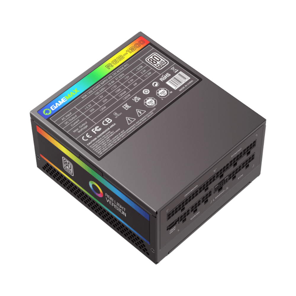 Блок живлення ATX 1300W, 80 Platinum,RGB Smart  fa n 140mm,fully modularOPP, OVP, UVP, OCP, OTP, SCP RGB-1300 (ATX3.1 PCIe5.1) GAMEMAX (RGB-1300 (ATX3.1 PCIe5.1))