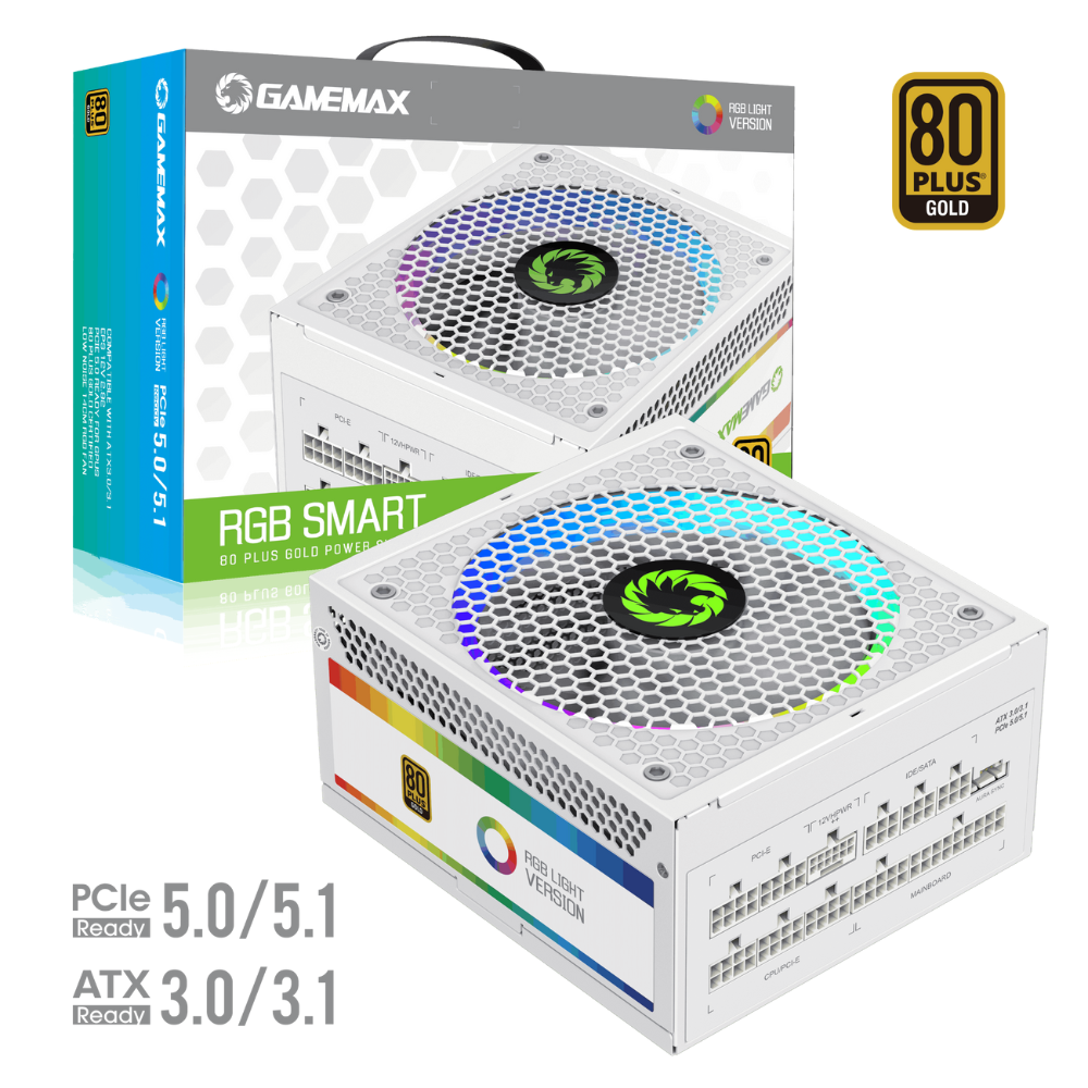 Блок живлення 1050W, 80 Gold,ARGB ring fan 140mm,f ully modularOPP, OVP, UVP, OCP, OTP, SCP RGB1050 PRO WH (ATX3.1PCIe5.1) GAMEMAX (RGB1050 PRO WH (ATX3.1PCIe5.1))