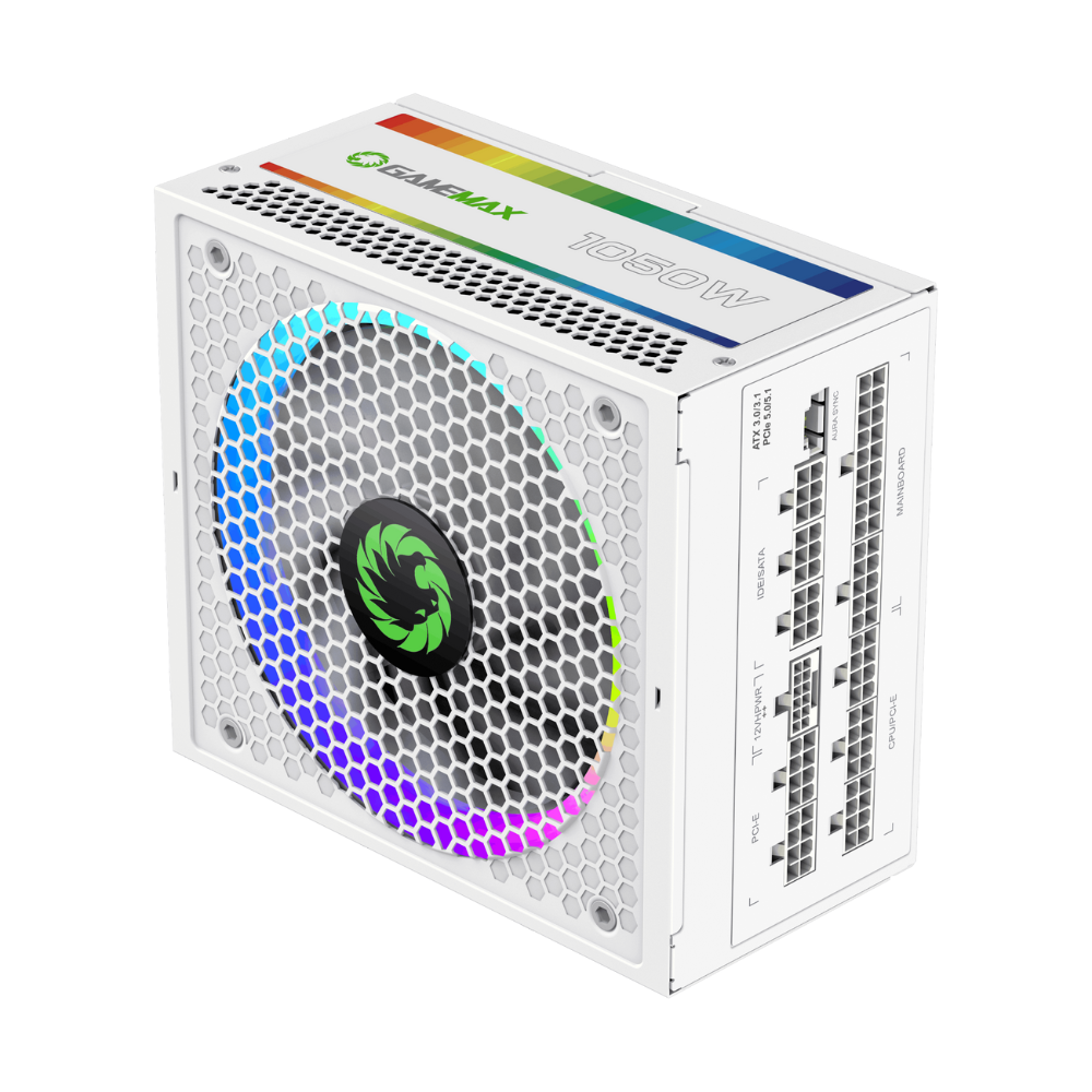 Блок живлення 1050W, 80 Gold,ARGB ring fan 140mm,f ully modularOPP, OVP, UVP, OCP, OTP, SCP RGB1050 PRO WH (ATX3.1PCIe5.1) GAMEMAX (RGB1050 PRO WH (ATX3.1PCIe5.1))
